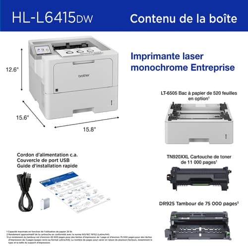 Brother HL-L6415DW Imprimante laser monochrome Entreprise offrant un faible coût d’impression, des fonctions de sécurité une grande capacité papier