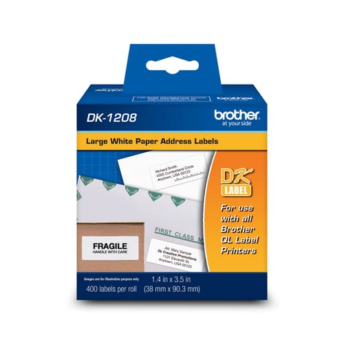 Brother DK1208 Grandes étiquettes d'adresse en papier (400 étiquettes) - 1,4 po x 3,5 po (38 mm x 90,3 mm)