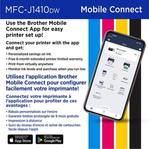 Brother MFC-J1410DW Imprimante tout-en-un à jet d’encre couleur sans fil Work Smart avec écran couleur de 2,7 po et impression recto verso automatique