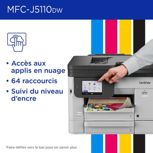 Brother MFC-J5110DW Imprimante tout-en-un à jet d’encre couleur sans fil INKvestment avec bac à papier de 500 feuilles et écran tactile couleur de 4,3 po