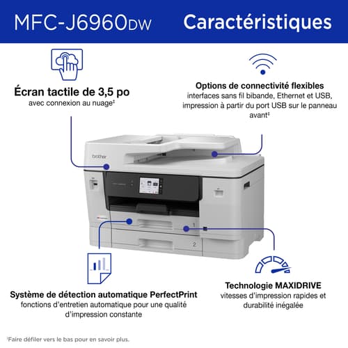 Brother MFC-J6960DW Imprimante tout-en-un à jet d’encre couleur sans fil INKvestment avec impression au format 11 po x 17 po et écran tactile couleur de 3,5 po