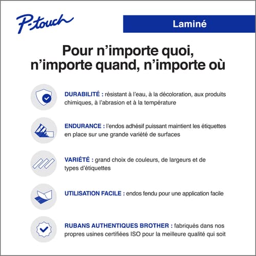 Brother TZe133 Ruban laminé transparent avec texte bleu authentique pour étiqueteuses P-touch, 12 mm de largeur x 8 m de longueur