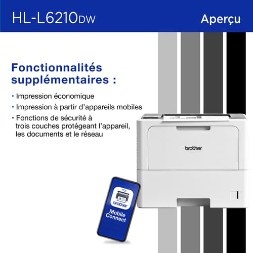 Brother HL-L6210DW Imprimante laser monochrome professionnelle avec 2 bacs à papier, réseautage sans fil et impression recto verso