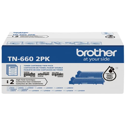 Brother TN660 Ensemble de 2 cartouches de toner noir authentiques à haut rendement