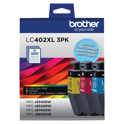Brother LC402XL3PKS Ensemble de 3 cartouches d’encre de couleur authentiques à haut rendement