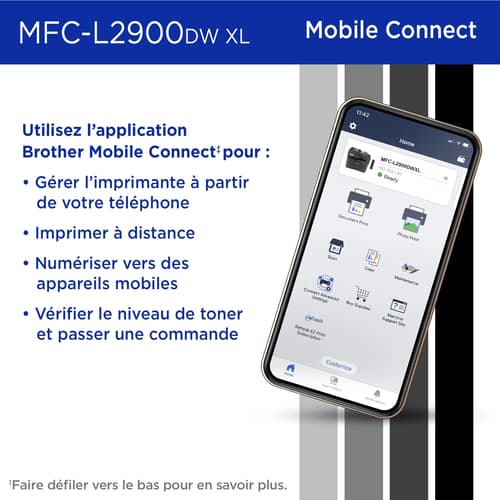 Brother MFC-L2900DWXL Imprimante tout-en-un laser monochrome sans fil compacte avec fonctions de copie, de numérisation et de télécopie recto verso en un seul passage, impression mobile et cartouche de toner de 4200 pages(1) incluse