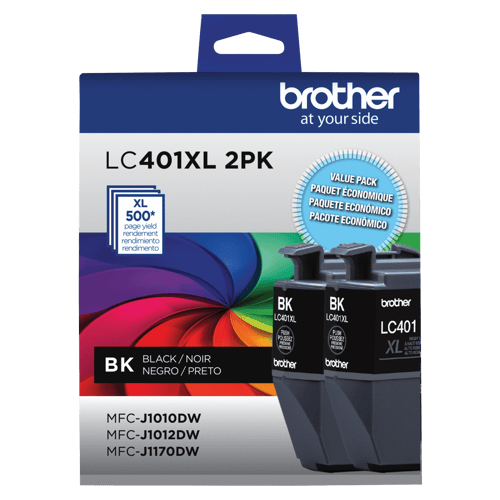 Brother LC401XL2PKS Ensemble de 2 cartouches d'encre noire authentiques à haut rendement