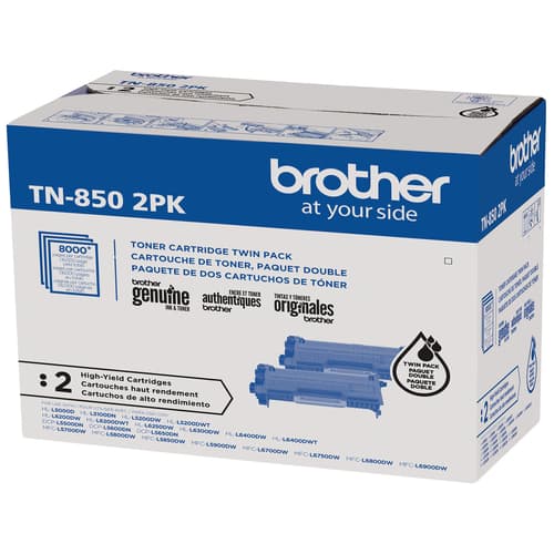 Brother TN850 Ensemble de 2 cartouches de toner noir authentiques à haut rendement