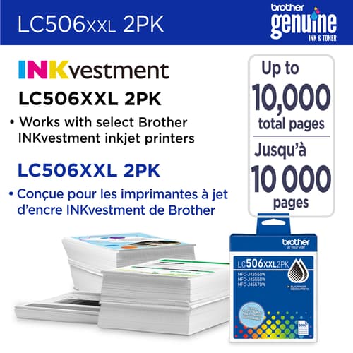 Brother LC506XXL2PKS Ensemble de 2 cartouches d’encre noire authentique à très haut rendement