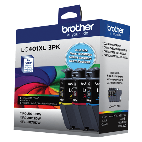 Brother authentique LC401XL3PKS Ensemble de 3 cartouches d'encre de couleur à haut rendement
