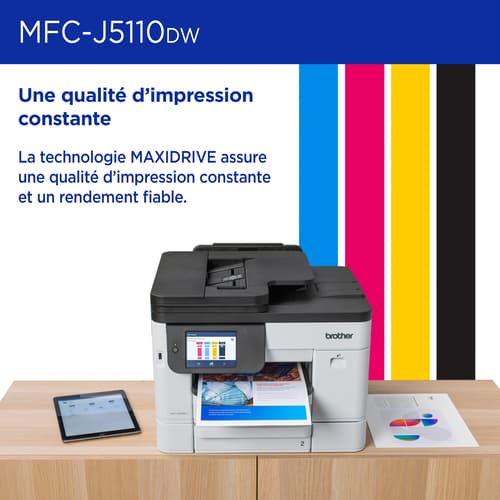 Brother MFC-J5110DW Imprimante tout-en-un à jet d’encre couleur sans fil INKvestment avec bac à papier de 500 feuilles et écran tactile couleur de 4,3 po