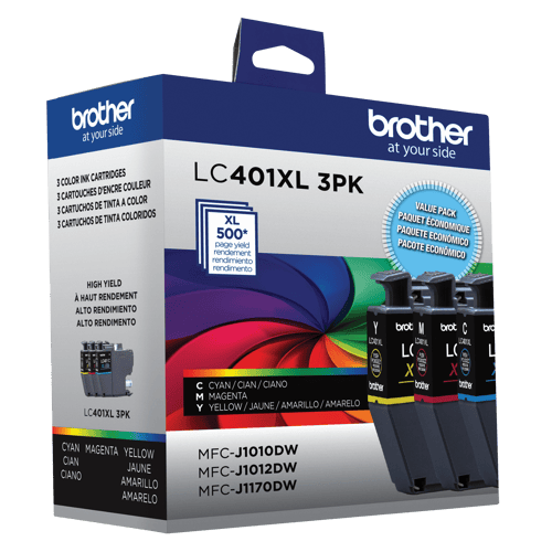 Brother authentique LC401XL3PKS Ensemble de 3 cartouches d'encre de couleur à haut rendement