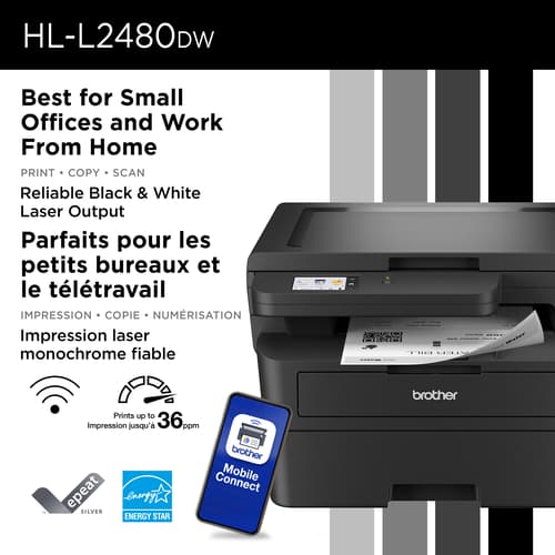 Brother HL-L2480DW Imprimante multifonction laser monochrome compacte compatible avec Refresh, avec impression, copie et numérisation mobiles et cartouche de 700 pages