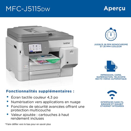 Brother MFC-J5115DW Imprimante tout-en-un à jet d’encre couleur professionnelle