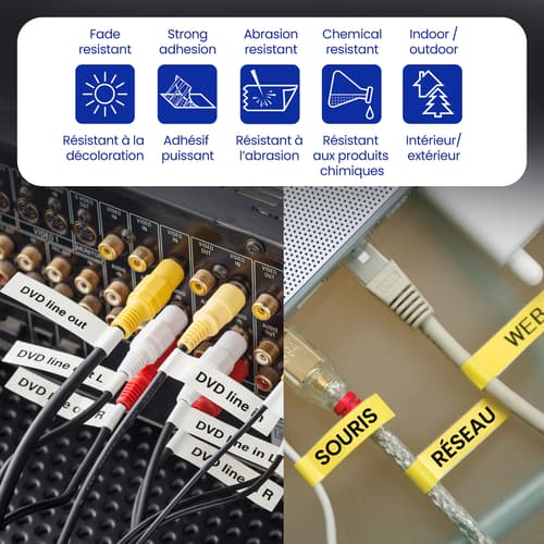 Brother TZe-FX231 Ruban d’identification flexible laminé blanc avec texte noir pour étiqueteuses P-touch, 12 mm x 8 m