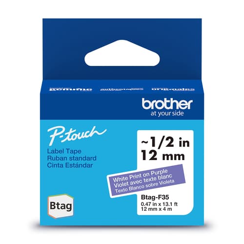 Brother BTAGF35 Ruban non laminé violet avec texte blanc authentique pour étiqueteuse P-touch, 12 mm (L) x 4 m (l)