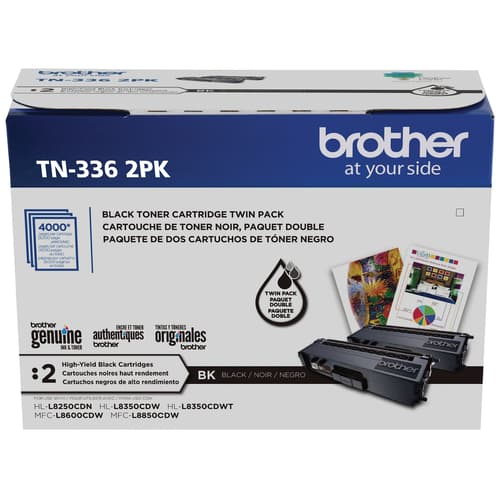 Brother TN336 Ensemble de 2 cartouches de toner noir authentiques à haut rendement