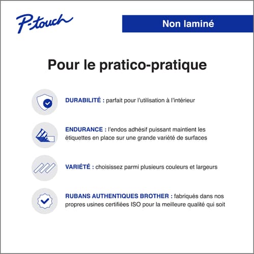 Brother MK221 Ruban non laminé blanc avec texte noir authentique pour étiqueteuses P-touch, 9 mm de largeur x 8 m de longueur