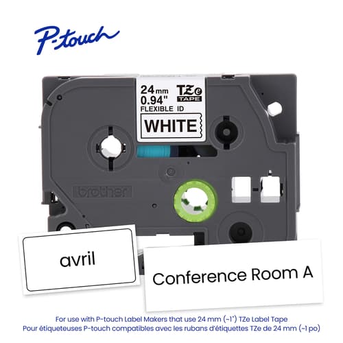 Brother TZe-FX251 Ruban d’identification laminé et flexible blanc avec texte noir pour étiqueteuses P-touch, 24 mm (L) x 8 m (l)