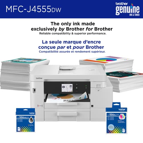 Brother MFC-J4555DW Imprimante tout-en-un à jet d’encre couleur sans fil INKvestment Tank avec écran couleur de 2,7 po et bacs à papier