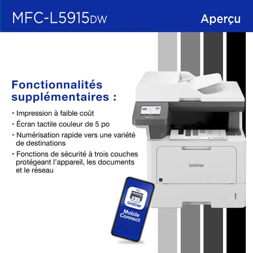 Brother MFC-L5915DW Imprimante tout-en-un laser monochrome professionnelle offrant un faible coût d’impression, avec réseautage sans fil, impression, numérisation et copie recto verso