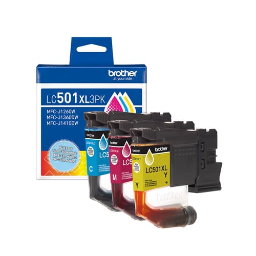Brother LC501XL3PKS Cartouches d’encre cyan, magenta, jaune authentiques de Brother à haut rendement