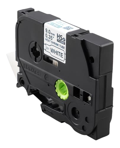 Brother HSe-221E Ruban thermorétractable blanc avec texte noir authentique pour étiqueteuses P-touch, 9 mm (L) x 1,5 m (l)