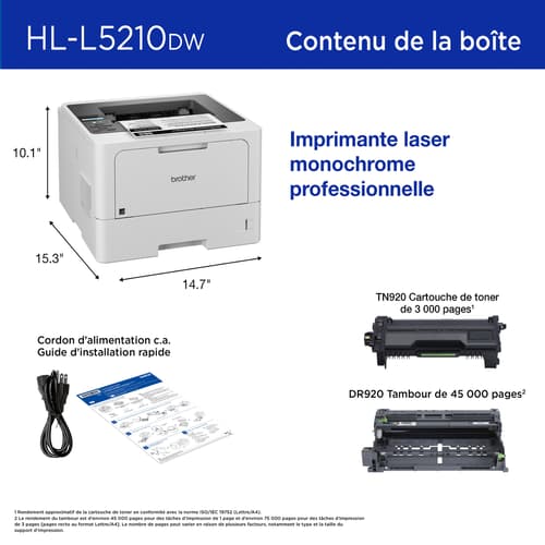 Brother HL-L5210DW Imprimante laser monochrome professionnelle avec impression recto verso et capacités réseau