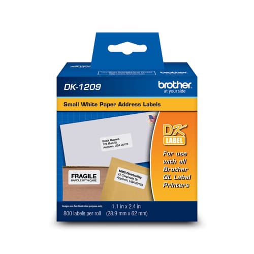 Brother DK1209 Petites étiquettes d'adresse en papier (800 étiquettes) - 1,1 po x 2,4 po (28,9 mm x 62 mm)