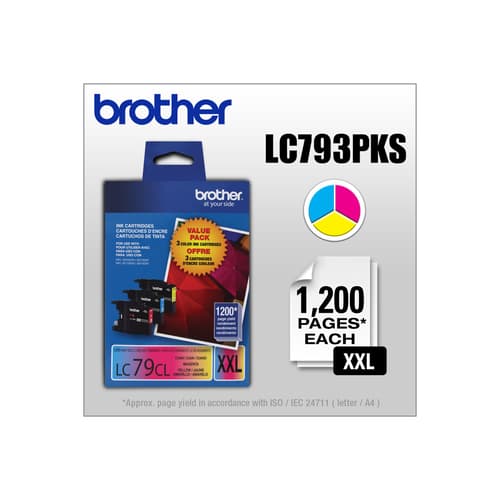 Brother LC793PKS Ensemble de trois cartouches d'encre couleur Innobella  (1 de chaque couleur : cyan, magenta et jaune) à très haut rendement
