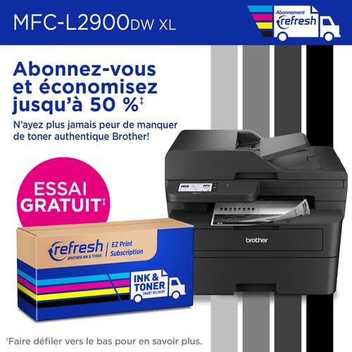 Brother MFC-L2900DWXL Imprimante tout-en-un laser monochrome sans fil compacte avec fonctions de copie, de numérisation et de télécopie recto verso en un seul passage, impression mobile et cartouche de toner de 4200 pages(1) incluse