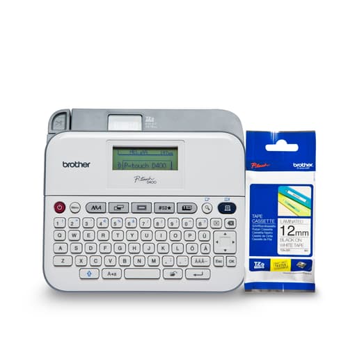 Brother R400TZE231BUND Ensemble d étiqueteuse PTD400AD P-touch polyvalente remise à neuf et ruban TZe blanc avec texte noir laminé TZE231