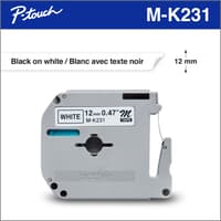 Ruban non laminé blanc avec texte noir MK231 12 mm authentique de Brother pour étiqueteuses P-touch