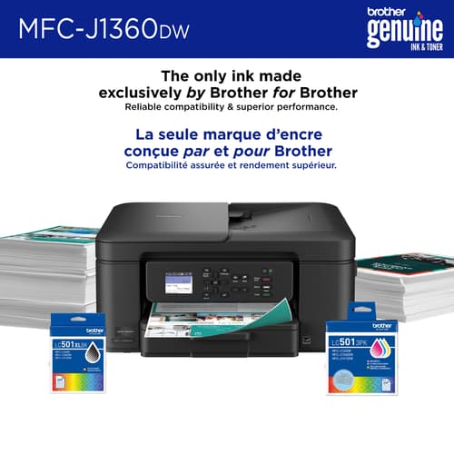 Brother MFC-J1360DW Imprimante tout-en-un à jet d’encre couleur sans fil Work Smart avec impression recto verso automatique et écran couleur de 1,8 po
