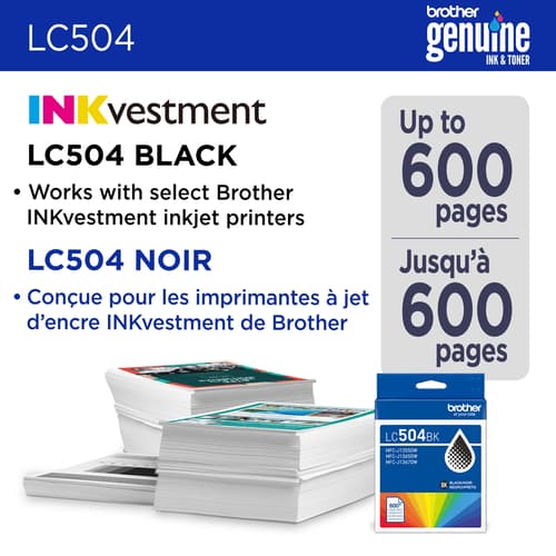 Brother LC504BKS Cartouche d’encre noire authentique à rendement standard