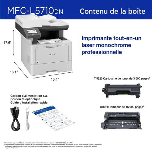 Brother MFC-L5710DN imprimante tout-en-un laser monochrome avec réseautage sans fil et impression, numérisation et copie recto verso