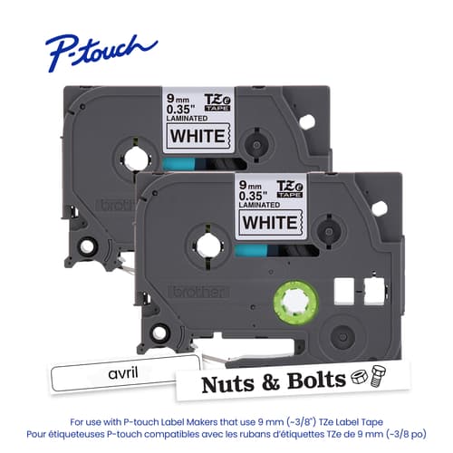 Brother TZe-2212PK Ensemble de 2 rubans laminés blancs avec texte noir authentiques pour P-touch, 9 mm (L) x 8 m (l)