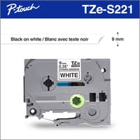 Brother TZe-S221 Ruban adh��sif très résistant blanc avec texte noir authentique pour étiqueteuses P-touch, 9 mm de largeur x 8 m de longueur