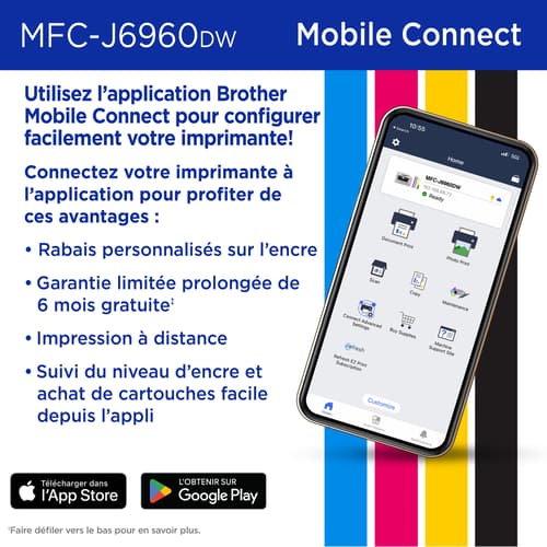 Brother MFC-J6960DW Imprimante tout-en-un à jet d’encre couleur sans fil INKvestment avec impression au format 11 po x 17 po et écran tactile couleur de 3,5 po