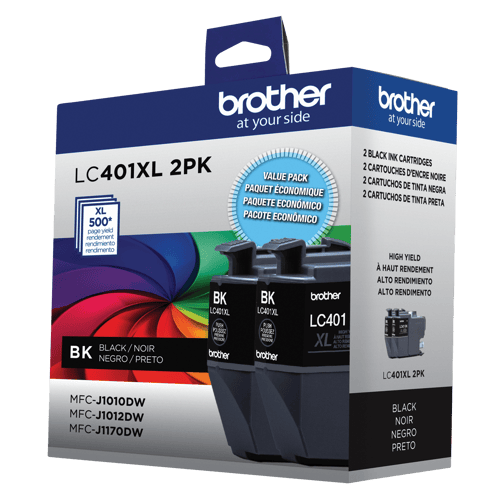 Brother LC401XL2PKS Ensemble de 2 cartouches d'encre noire authentiques à haut rendement