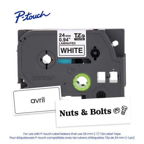 Brother TZe-251 Ruban laminé blanc avec texte noir authentique pour étiqueteuse P-touch, 24 mm (L) x 8 m (l)