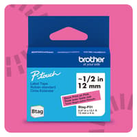 Brother BTAGP31 Ruban non laminé rose avec texte noir authentique pour étiqueteuse P-touch, 12 mm (L) x 4 m (l)