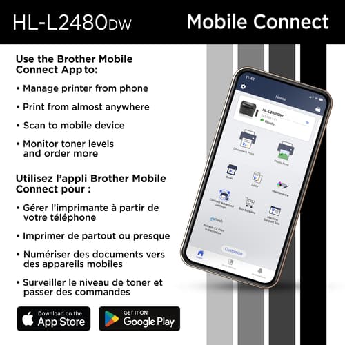 Brother HL-L2480DW Imprimante multifonction laser monochrome compacte compatible avec Refresh, avec impression, copie et numérisation mobiles et cartouche de 700 pages