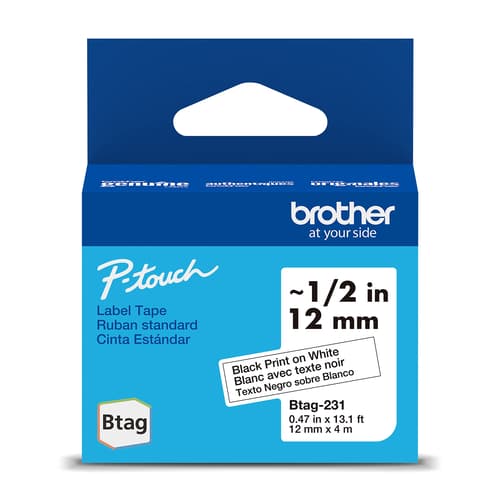 Brother BTAG231 Ruban non laminé blanc avec texte noir authentique pour étiqueteuse P-touch, 12 mm (L) x 4 m (l)