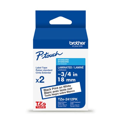 Brother TZe-2412PK Ensemble de 2 rubans laminés blancs avec texte noir authentique pour P-touch 18 mm (L) x 8 m de (l)