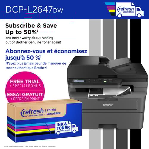 Brother DCP-L2647DW Imprimante multifonction laser monochrome compacte sans fil avec fonctions d’impression, de copie et de numérisation recto verso et impression à partir d’appareils mobiles