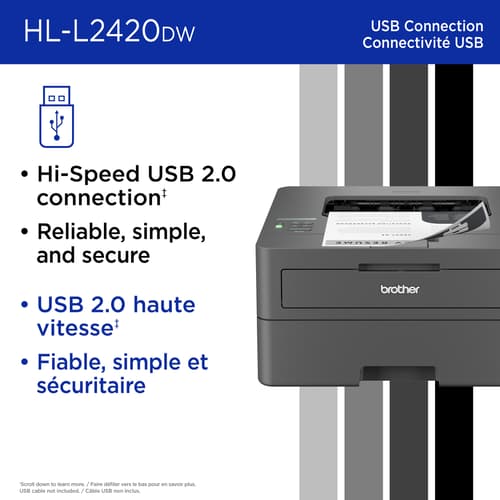 Brother HL-L2420DW Imprimante laser monochrome compacte sans fil avec fonction d’impression recto verso et impression à partir d’appareils mobiles.