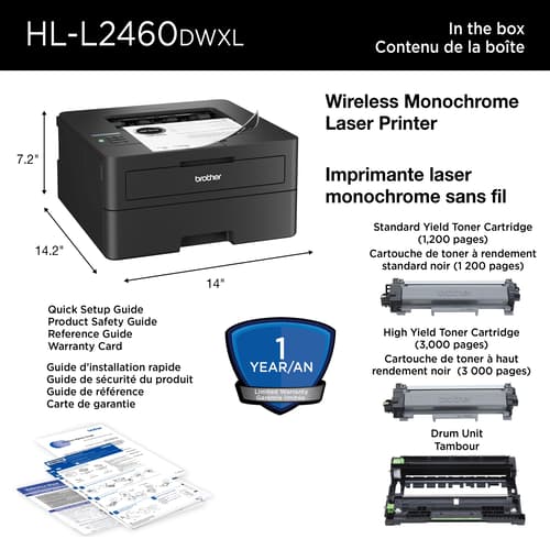 Brother HL-L2460DWXL Imprimante laser monochrome pour bureau compatible avec l’Abonnement Refresh, avec impression mobile et recto verso et cartouche de 4 200 pages