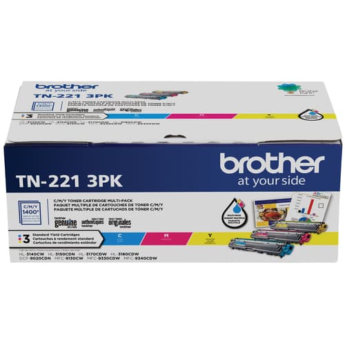 Brother TN221 Ensemble de 3 cartouches de toner couleur authentiques à rendement standard