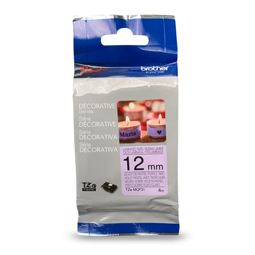 Brother TZeMQF31 Ruban violet pastel avec texte noir authentique pour étiqueteuses P-touch, 12 mm de largeur x 4 m de longueur